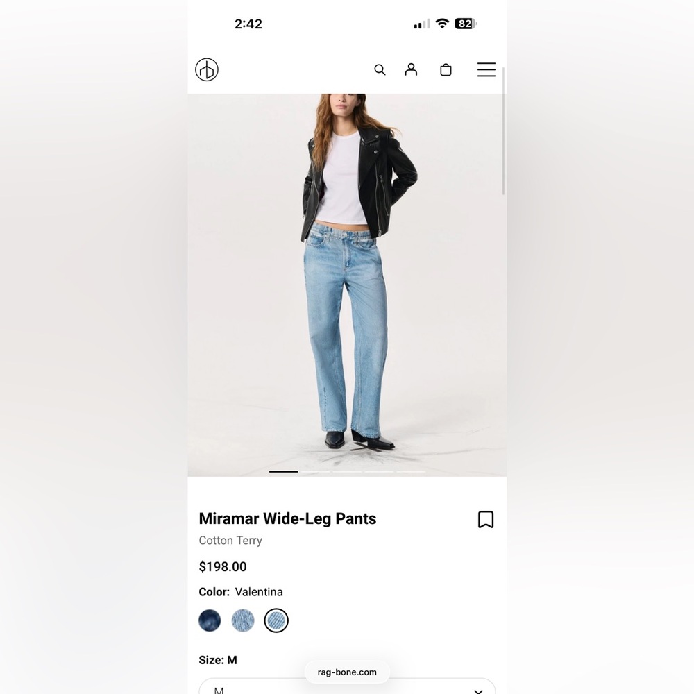 rag & bone Light Blue Wide-Leg Pants